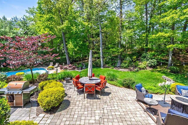 21 Coventry Ln, Smithtown, NY 11787 - view of patio / terrace featuring outdoor dining space, a grill, and an outdoor pool
