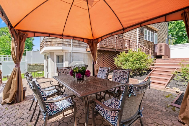 53 Irwin Pl, Huntington, NY 11743 - view of patio featuring a gazebo, outdoor dining area, and stairway