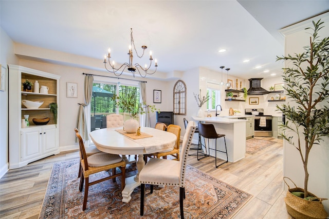 444 Haviland Hollow Rd, Patterson, NY 12563 - dining area with a chandelier, light wood-style flooring, recessed lighting, and baseboards