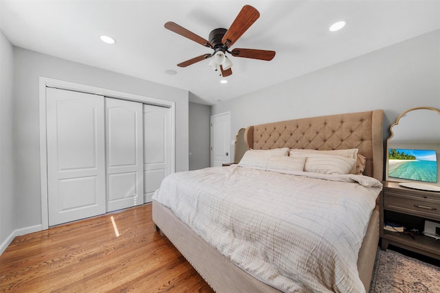 50 Old Dutch Hollow Rd, Monroe, NY 10950 - bedroom featuring a closet, recessed lighting, wood finished floors, and ceiling fan