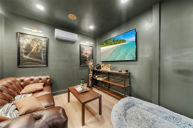 50 Old Dutch Hollow Rd, Monroe, NY 10950 - cinema room featuring a wall mounted air conditioner, wood finished floors, and recessed lighting