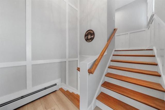 50 Old Dutch Hollow Rd, Monroe, NY 10950 - stairs featuring a baseboard heating unit and wood finished floors