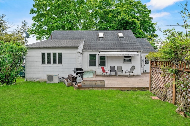 15 Scanlon Ave, Florida, NY 10921 - rear view of property featuring ac unit, roof with shingles, a deck, and a lawn