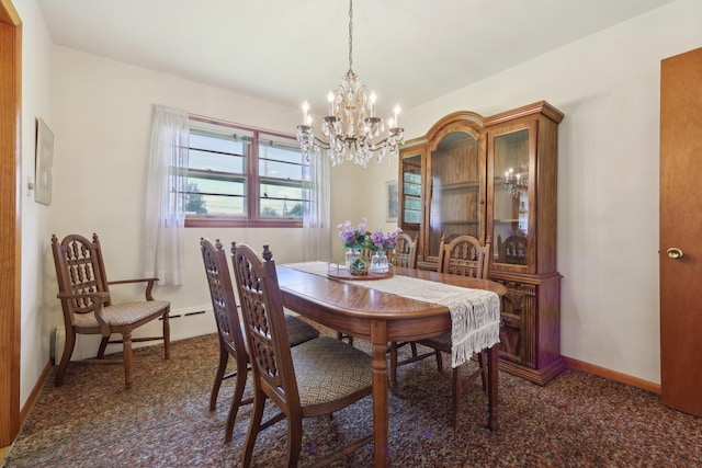 60 Rte 210, Stony Point, NY 10980 - dining space with a chandelier, dark colored carpet, and baseboards