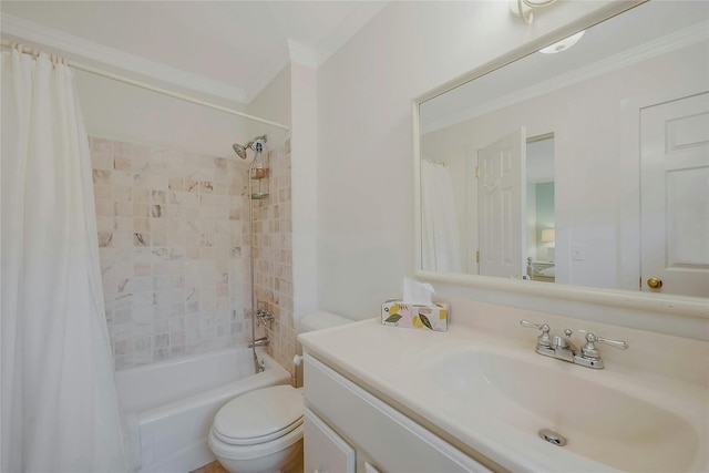 5A/5B Jessup Ln, Quogue, NY 11959 - bathroom with crown molding, vanity, toilet, and shower / bath combination with curtain