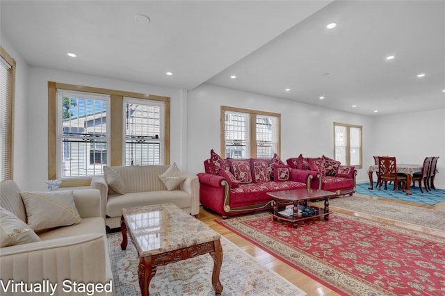 11511 173rd St, Addisleigh Park, NY 11434 - living area featuring healthy amount of natural light, recessed lighting, and light wood-style floors
