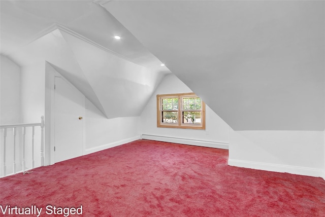 11511 173rd St, Addisleigh Park, NY 11434 - bonus room with a baseboard radiator, vaulted ceiling, baseboards, carpet flooring, and recessed lighting