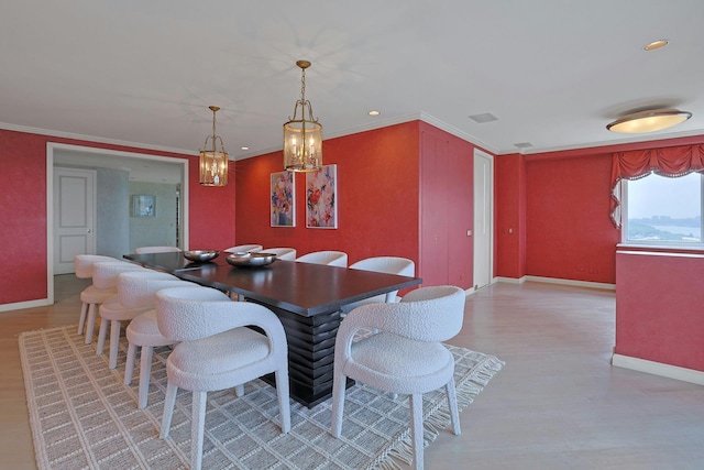 3333 Henry Hudson Pkwy # 23Ef, Bronx, NY 10463 - dining space featuring light wood-style flooring, ornamental molding, a chandelier, and recessed lighting