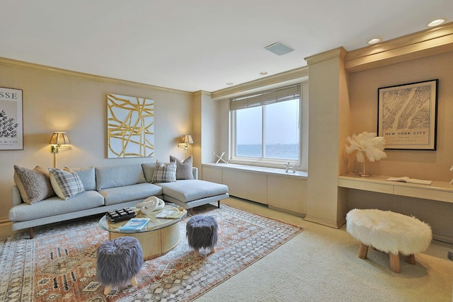 3333 Henry Hudson Pkwy # 23Ef, Bronx, NY 10463 - living room with carpet, ornamental molding, and recessed lighting