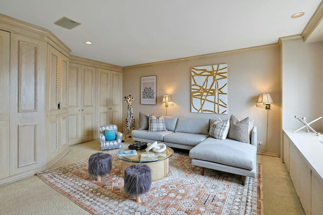 3333 Henry Hudson Pkwy # 23Ef, Bronx, NY 10463 - living area featuring light carpet, crown molding, and recessed lighting