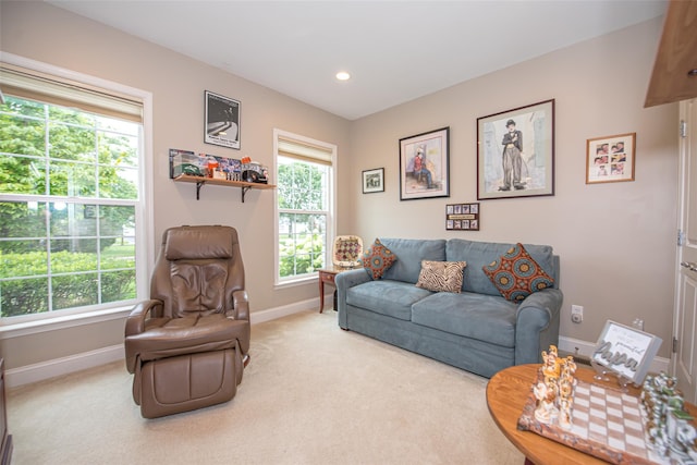 42 Kimberly Dr Unit 42, Westhampton, NY 11977 - living area featuring baseboards, light colored carpet, and recessed lighting