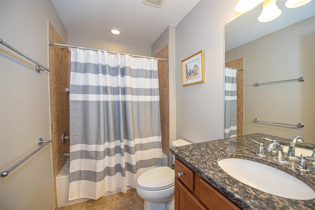 42 Kimberly Dr Unit 42, Westhampton, NY 11977 - bathroom with vanity, toilet, shower / bath combo with shower curtain, tile patterned flooring, and recessed lighting