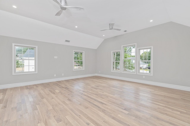 223 Townline Rd, Commack, NY 11725 - unfurnished room featuring vaulted ceiling, ceiling fan, light wood-type flooring, baseboards, and recessed lighting
