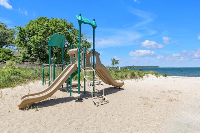 10 Bay Dr W, Huntington Bay, NY 11743 - community jungle gym featuring view of water and beach