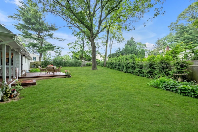 10 Bay Dr W, Huntington Bay, NY 11743 - fenced backyard featuring a wooden deck