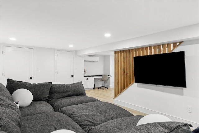 15 Wagamon Dr, Woodbury, NY 11797 - living area with a wall unit AC, light wood-type flooring, and recessed lighting