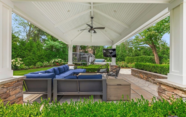 15 Wagamon Dr, Woodbury, NY 11797 - view of patio featuring ceiling fan, outdoor lounge area, and a gazebo