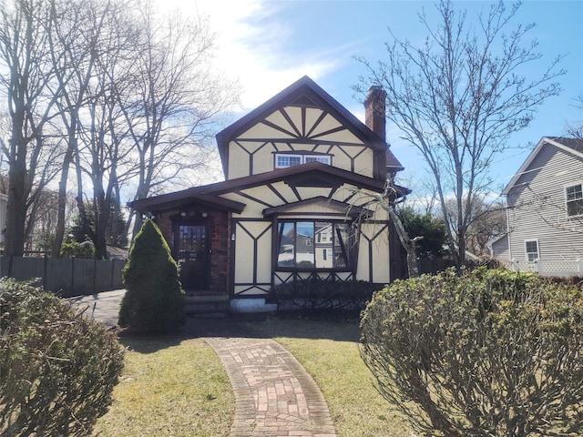 tudor house with a chimney