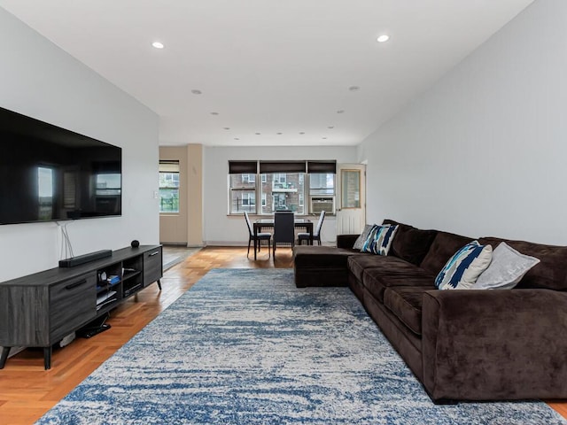 living area featuring recessed lighting