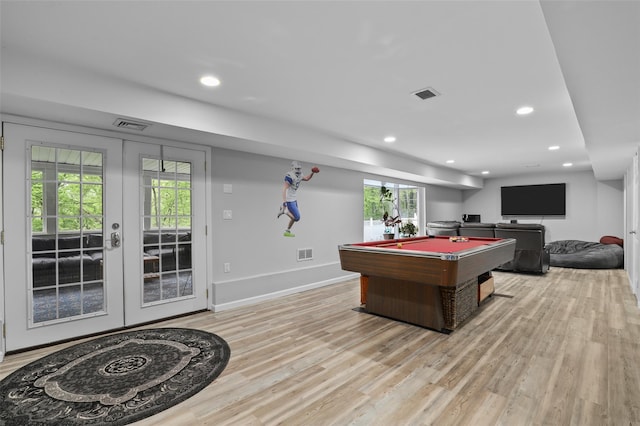 25 Crest Rd, Cold Spring, NY 10516 - game room featuring light wood finished floors, recessed lighting, billiards, french doors, and healthy amount of natural light
