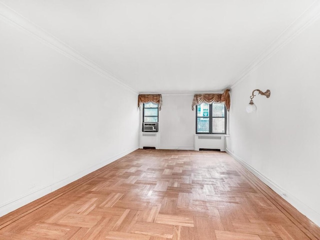 3215 Netherland Ave Unit 6C, Bronx, NY 10463 - empty room with radiator heating unit, ornamental molding, cooling unit, and baseboards