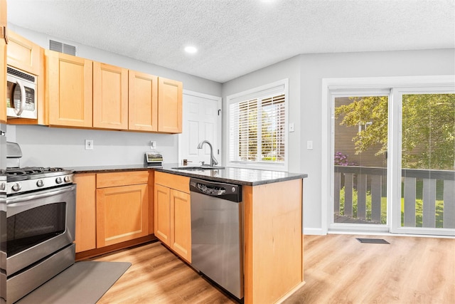 1 Mountain Ter, Nanuet, NY 10954 - kitchen featuring appliances with stainless steel finishes, a sink, light brown cabinetry, a textured ceiling, and recessed lighting