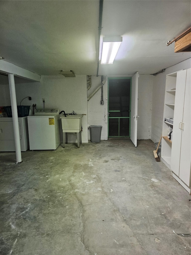 below grade area with a sink