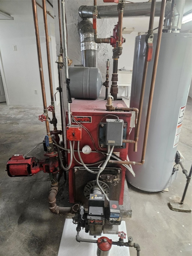 utilities with gas water heater and a heating unit