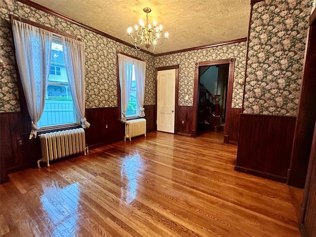 22 Herbert St, Beacon, NY 12508 - spare room with radiator heating unit, a chandelier, wainscoting, crown molding, and wood finished floors