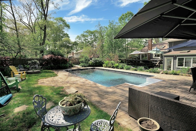 24 Harvard Ln, Commack, NY 11725 - view of pool featuring an outdoor fire pit, a fenced backyard, and a patio area