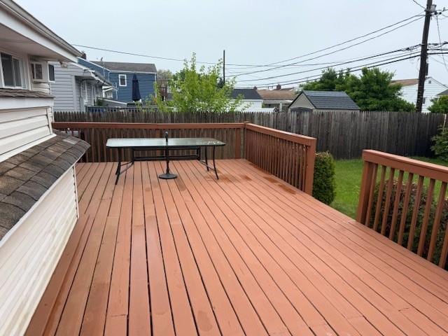 wooden deck with a fenced backyard