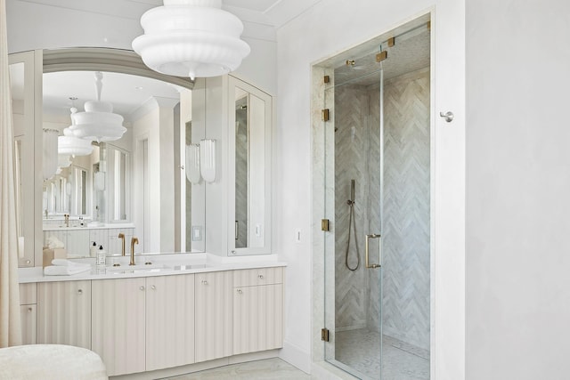 34 Westbridge Rd, Westhampton Beach, NY 11978 - full bathroom featuring a stall shower and vanity