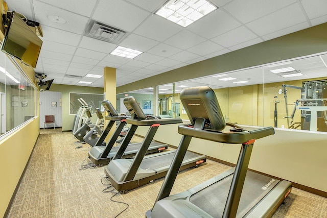 7 Marisa Dr, Middle Island, NY 11953 - exercise room with a paneled ceiling, baseboards, and carpet floors