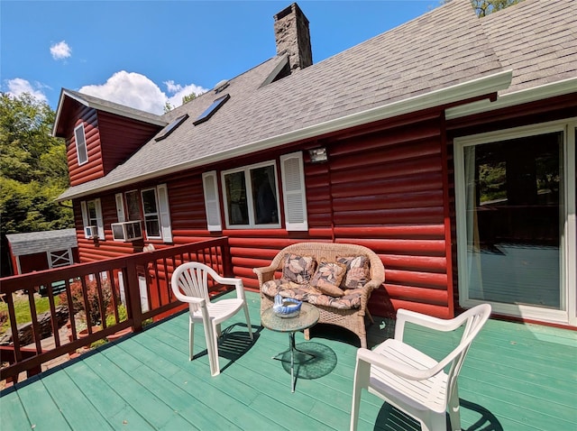 11 W Mongaup Trl, Smallwood, NY 12778 - wooden terrace with an outdoor hangout area and an outdoor structure