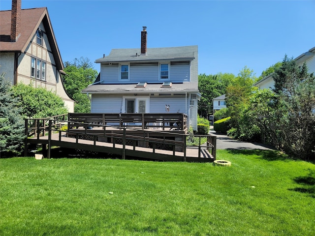42 Longview Ave, White Plains, NY 10605 - back of house with a deck, a yard, and a chimney