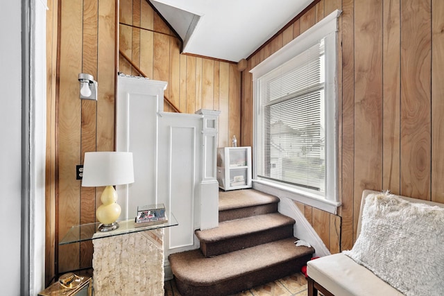 40 Longview Ave, White Plains, NY 10605 - staircase featuring wooden walls and baseboards