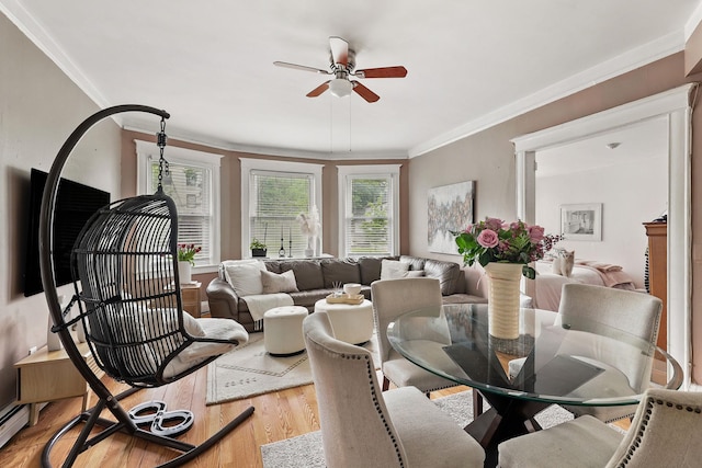 40 Longview Ave, White Plains, NY 10605 - living room featuring ceiling fan, light wood-style floors, and ornamental molding