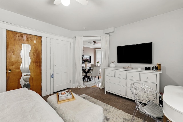 40 Longview Ave, White Plains, NY 10605 - bedroom with dark carpet and ceiling fan