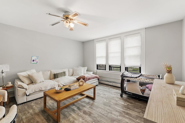 40 Longview Ave, White Plains, NY 10605 - living area with baseboard heating, wood finished floors, and ceiling fan