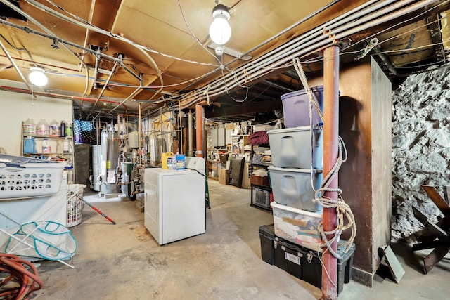40 Longview Ave, White Plains, NY 10605 - unfinished below grade area featuring water heater and washing machine and dryer