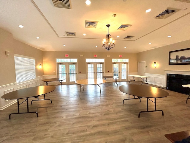 19 Brighton Dr Unit 1703, Newburgh, NY 12550 - recreation room featuring french doors, a decorative wall, wainscoting, recessed lighting, and wood finished floors