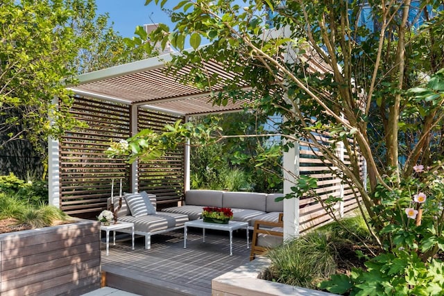 wooden terrace featuring outdoor lounge area