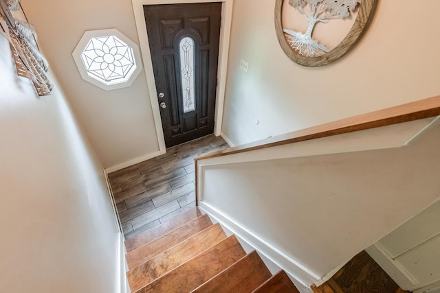 15 Marshall Dr, Poughkeepsie, NY 12601 - entryway with wood finished floors, stairs, and baseboards