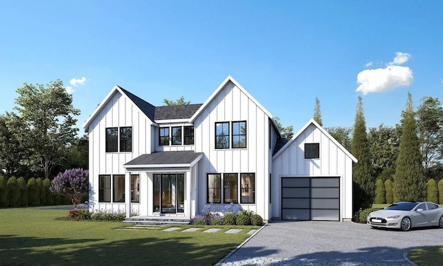 3 Dellaria Ave, Southampton, NY 11968 - modern farmhouse style home with board and batten siding, a front yard, and asphalt driveway