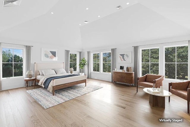 3 Dellaria Ave, Southampton, NY 11968 - bedroom featuring high vaulted ceiling, light wood-type flooring, and recessed lighting