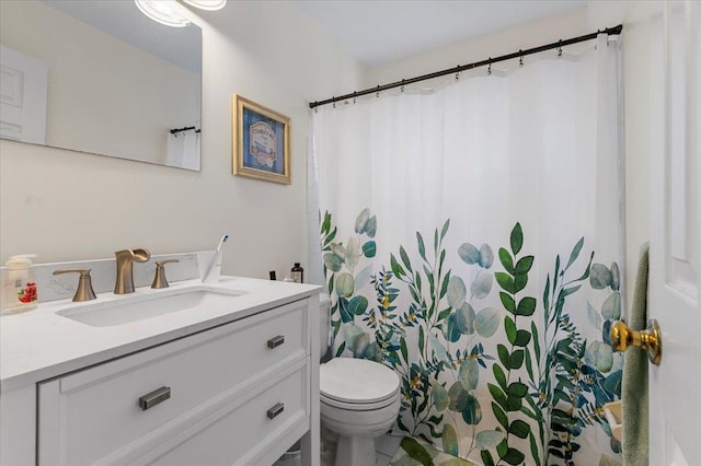 53 Shore Rd, Hampton Bays, NY 11946 - full bath featuring toilet, vanity, and a shower with shower curtain