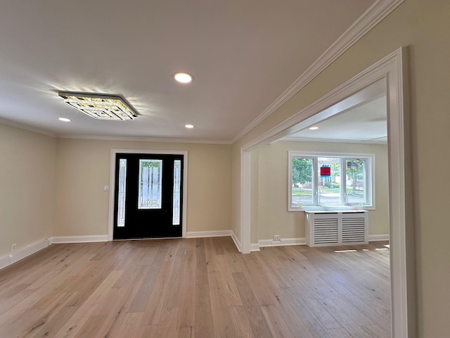 40 Allen St, New Hyde Park, NY 11040 - foyer featuring light wood-style flooring, ornamental molding, baseboards, and recessed lighting