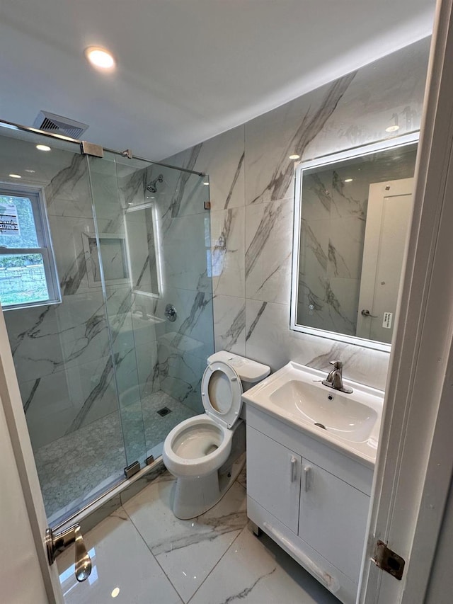 40 Allen St, New Hyde Park, NY 11040 - full bathroom with marble finish flooring, a marble finish shower, toilet, and vanity