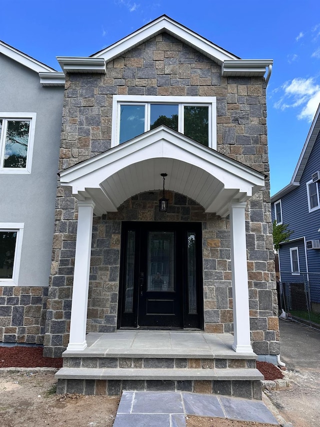 40 Allen St, New Hyde Park, NY 11040 - entrance to property featuring stone siding and stucco siding