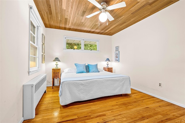 63 Lexington Dr, Croton-On-Hudson, NY 10520 - bedroom with radiator, wooden ceiling, light wood-style floors, baseboards, and a ceiling fan